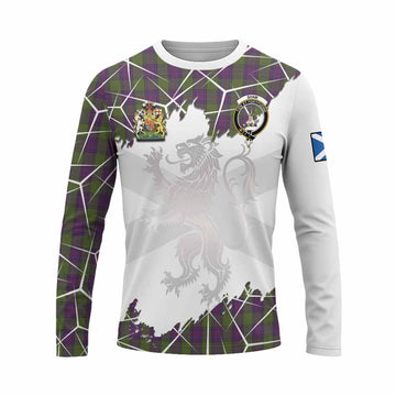 Shaw Tartan Long Sleeve T-Shirt with Family Crest and Lion Rampant Grunge Style