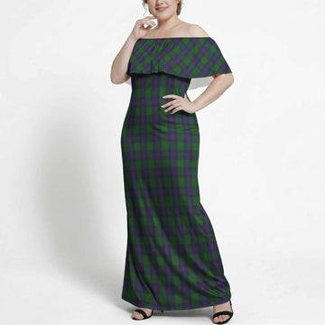Shaw Tartan Off Shoulder Ruffle Maxi Dress