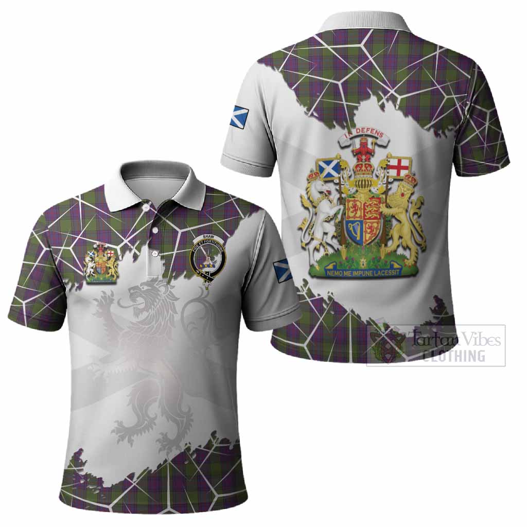 Shaw Tartan Polo Shirt with Family Crest and Lion Rampant Grunge Style