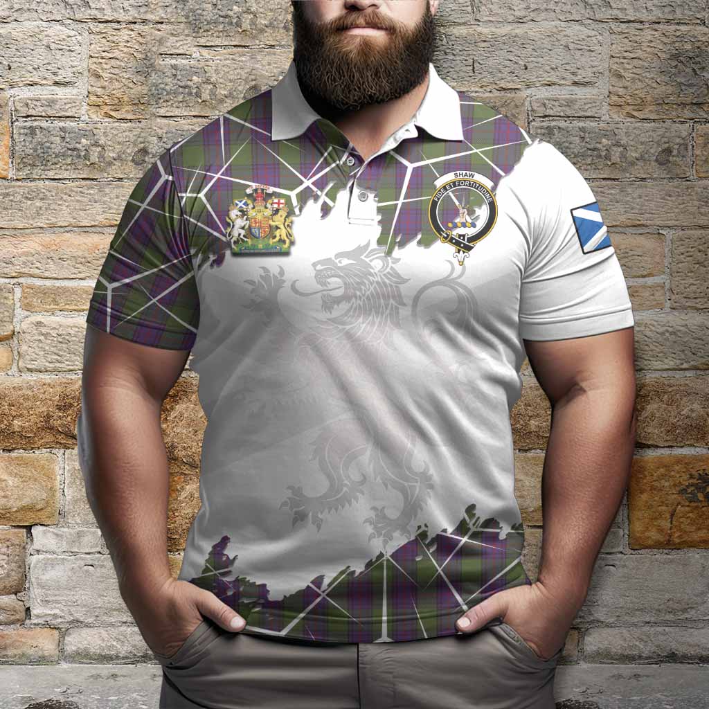 Shaw Tartan Polo Shirt with Family Crest and Lion Rampant Grunge Style