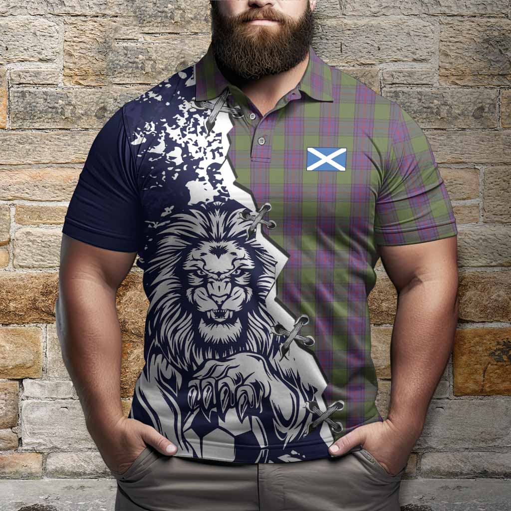 Shaw Tartan Scottish Polo Shirt Angry Lion With Soccer Ball Style