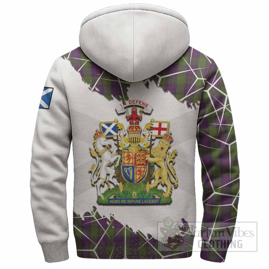 Shaw Tartan Sherpa Hoodie with Family Crest and Lion Rampant Grunge Style