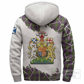 Shaw Tartan Sherpa Hoodie with Family Crest and Lion Rampant Grunge Style