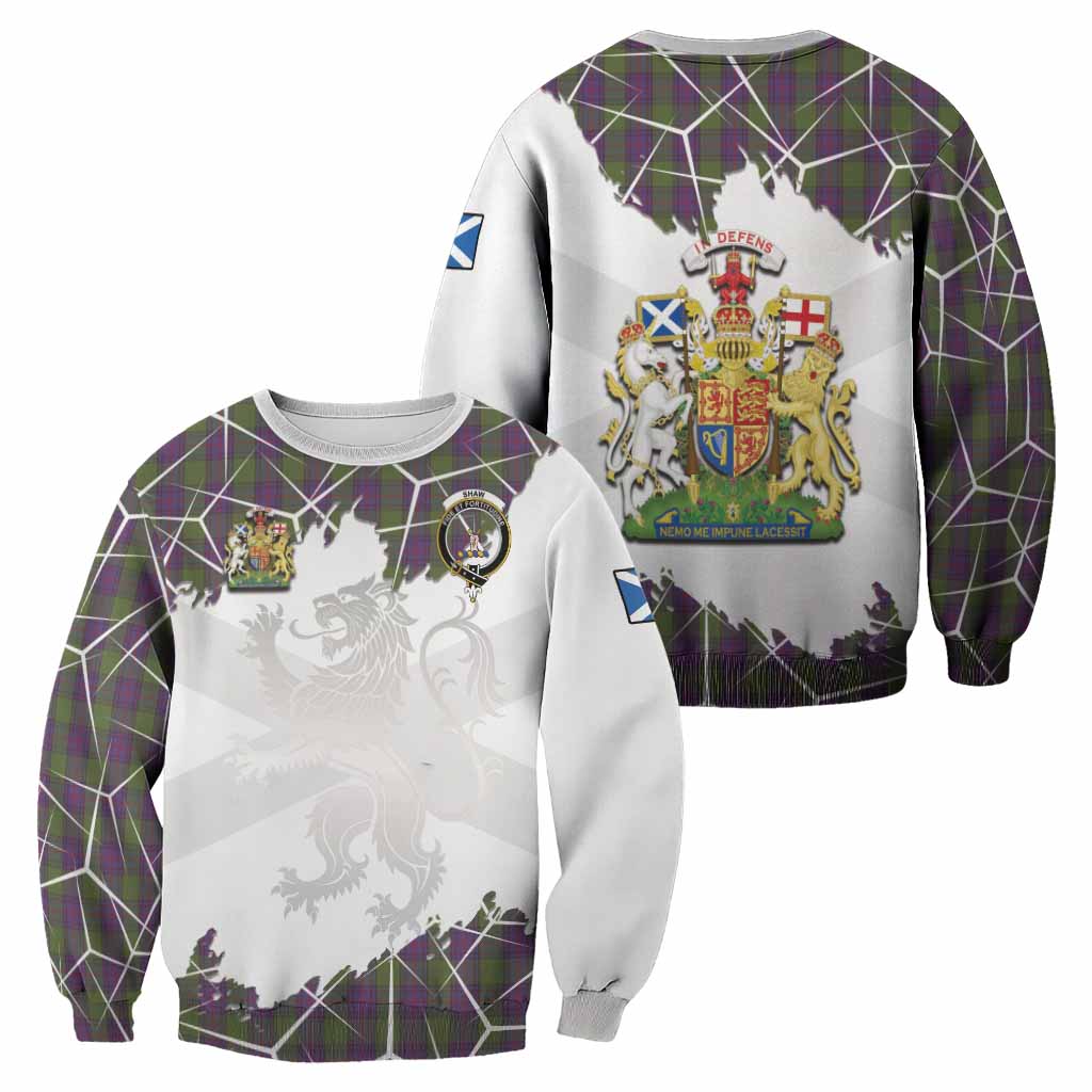 Shaw Tartan Sweatshirt with Family Crest and Lion Rampant Grunge Style