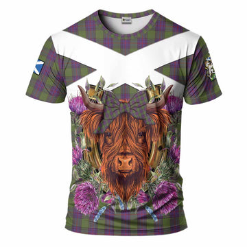 Shaw Tartan T-Shirt Scottish Thistle Heilan Coo