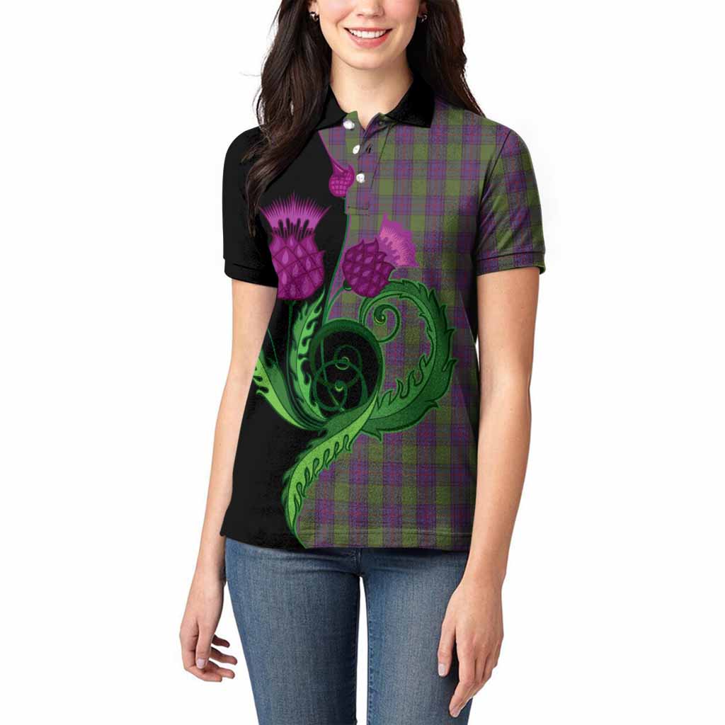 Shaw Tartan Women Polo Shirt Traditional Scottish Thistle