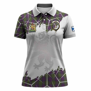 Shaw Tartan Women Polo Shirt with Family Crest and Lion Rampant Grunge Style