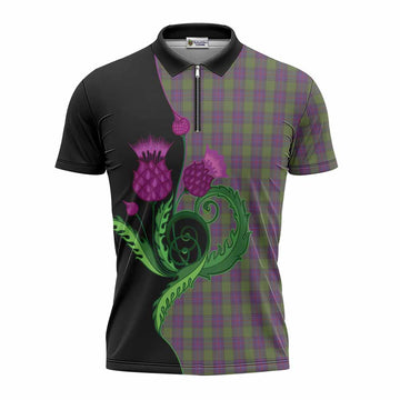 Shaw Tartan Zipper Polo Shirt Traditional Scottish Thistle
