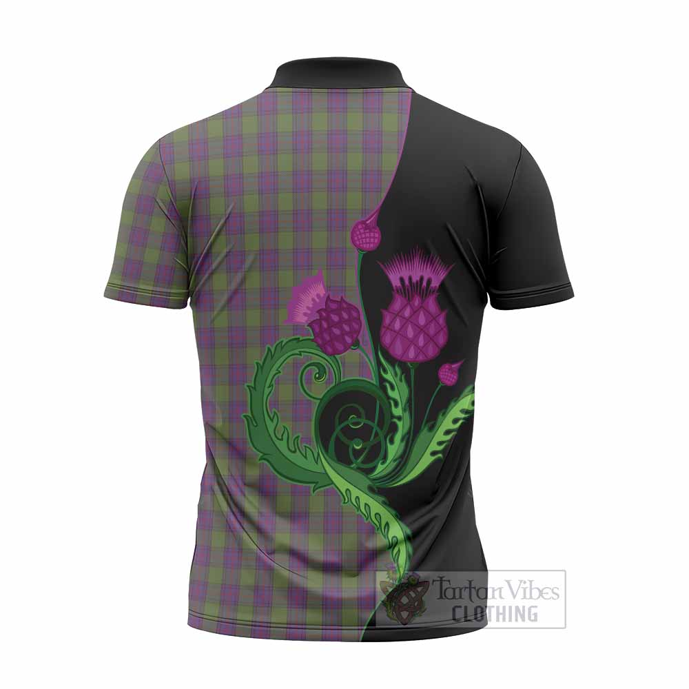 Shaw Tartan Zipper Polo Shirt Traditional Scottish Thistle