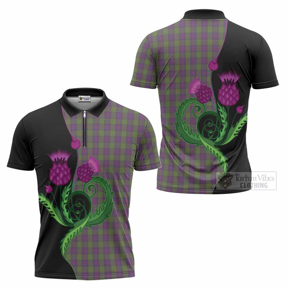 Shaw Tartan Zipper Polo Shirt Traditional Scottish Thistle
