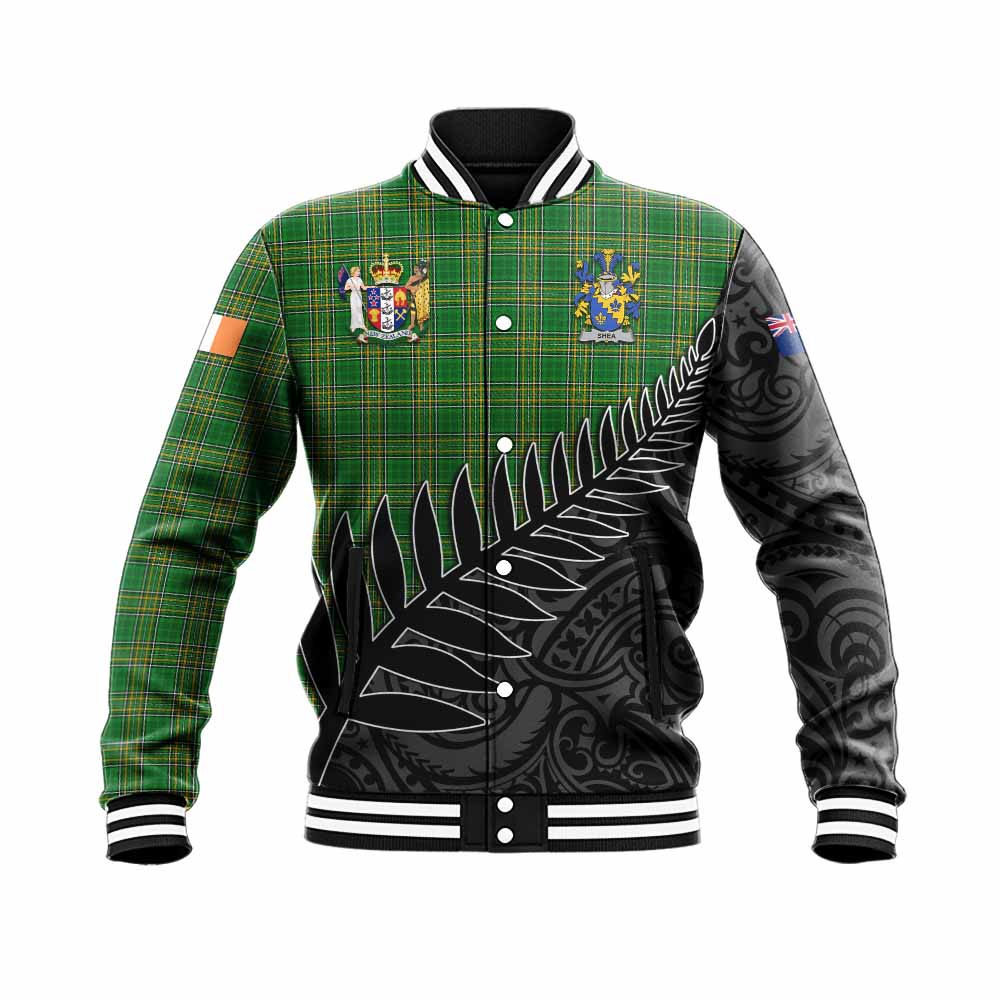 Tartan Vibes Clothing Shea Irish Clan Tartan Baseball Jacket with Coat of Arms New Zealand Silver Fern Half Style