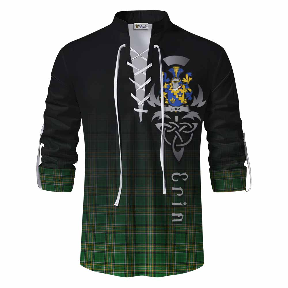 Tartan Vibes Clothing Shea Irish Clan Ghillie Kilt Shirt with Coat of Arms Erin Go Bragh Celtic Inspired