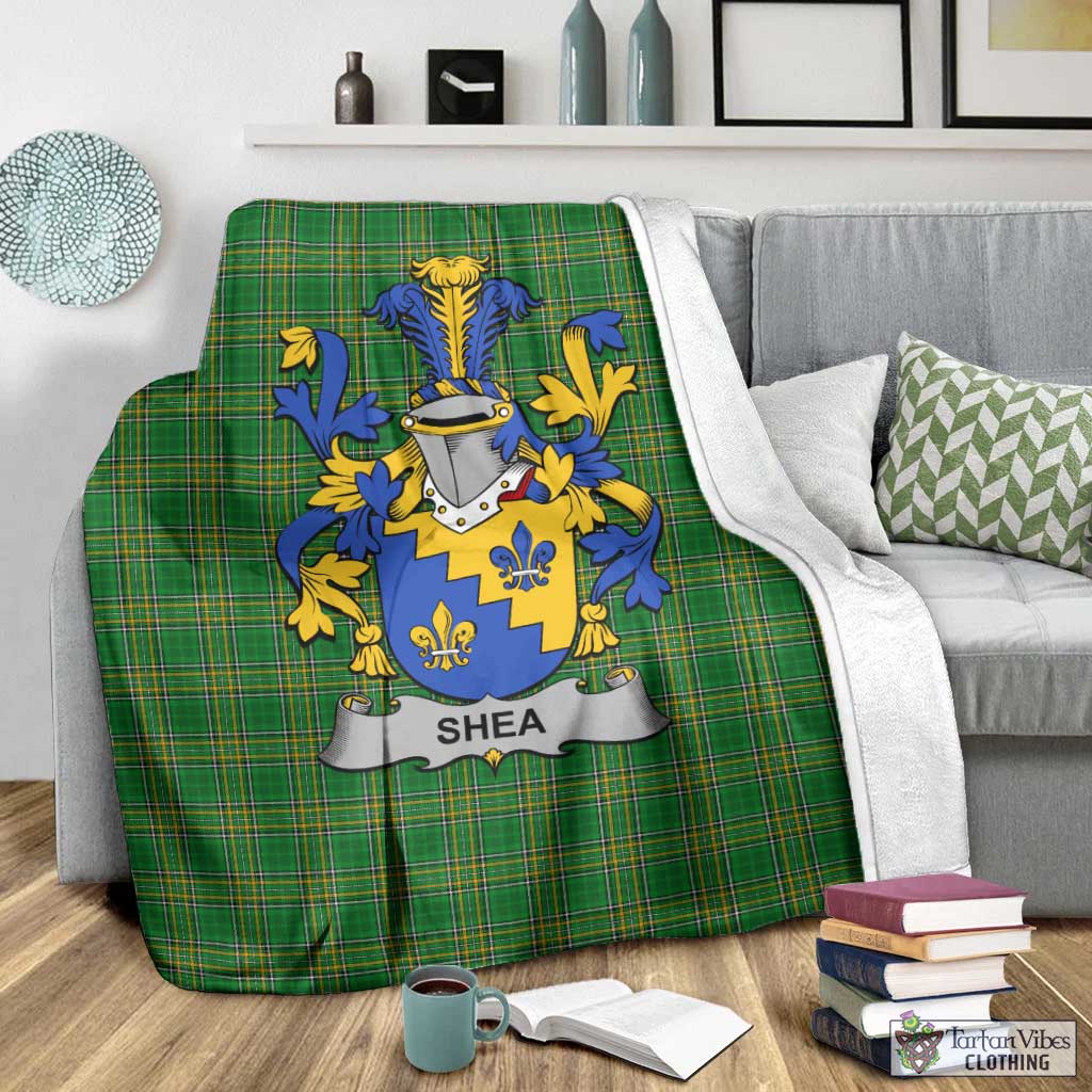 Tartan Vibes Clothing Shea Irish Clan Tartan Blanket with Coat of Arms