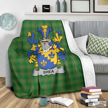 Tartan Vibes Clothing Shea Irish Clan Tartan Blanket with Coat of Arms