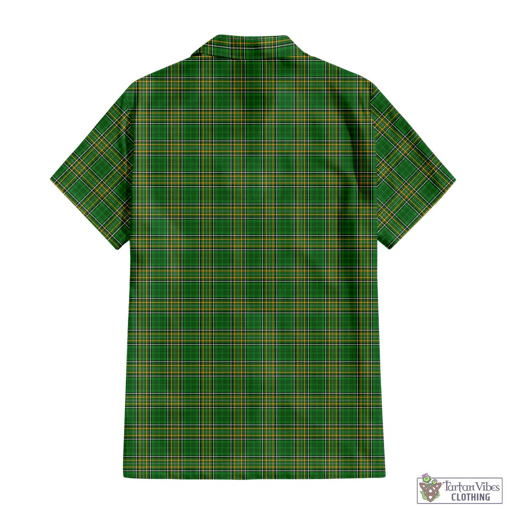 Tartan Vibes Clothing Shea Ireland Clan Tartan Short Sleeve Button Up with Coat of Arms