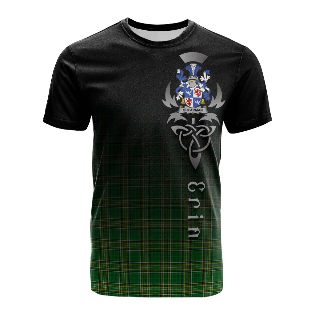 Tartan Vibes Clothing Shearman Irish Clan Cotton T-shirt with Coat of Arms Erin Go Bragh Celtic Inspired