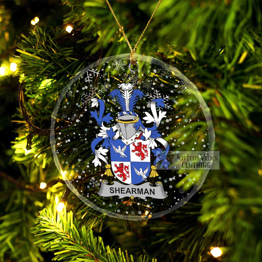 Shearman Irish Clan Christmas Glass Ornament with Coat of Arms Transparent Glass Circle - 2D-tartanvibesclothing