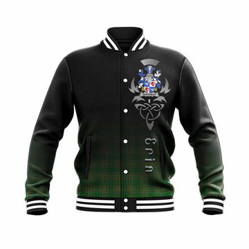Tartan Vibes Clothing Shearman Irish Clan Baseball Jacket with Coat of Arms Erin Go Bragh Celtic Inspired