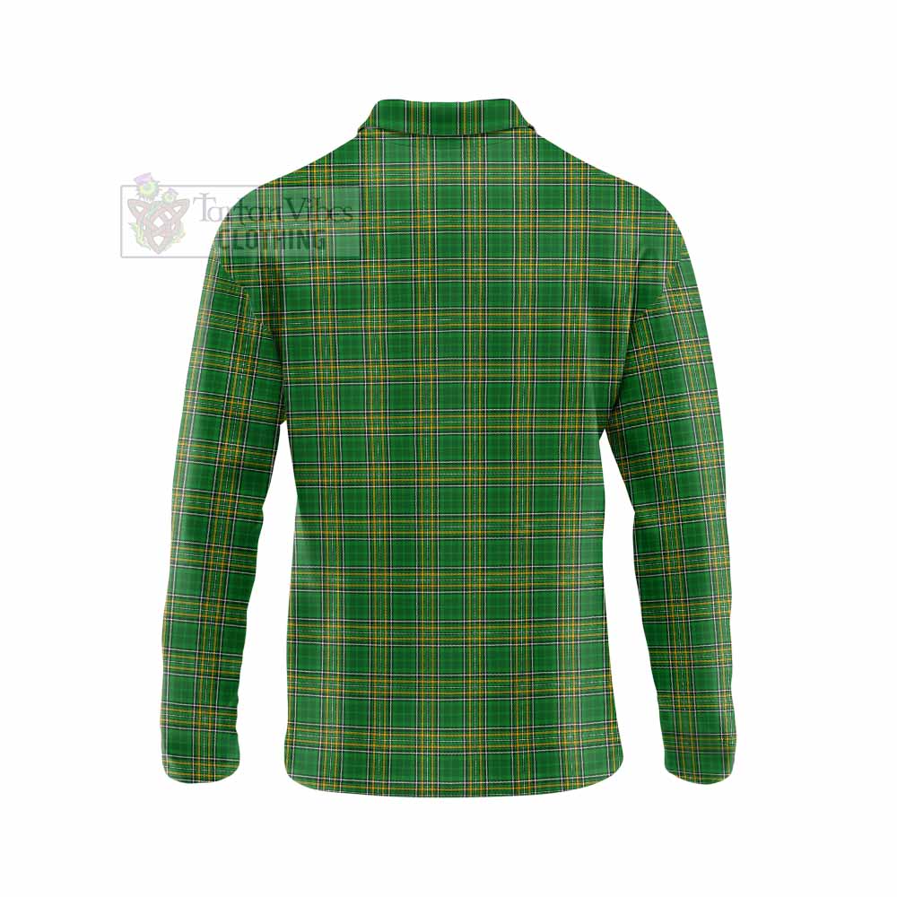 Tartan Vibes Clothing Shearman Irish Clan Tartan Long Sleeve Polo Shirt with Coat of Arms