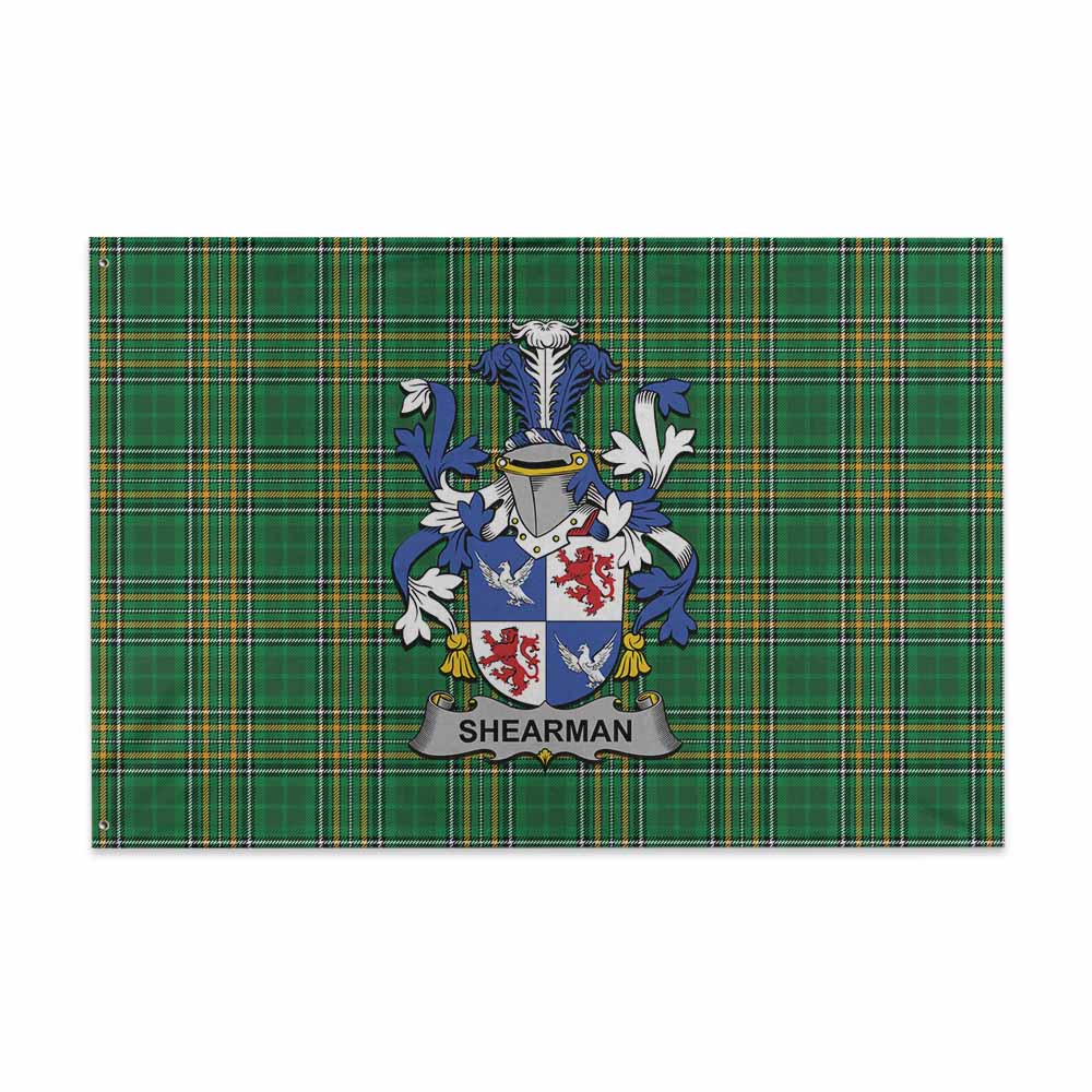 Tartan Vibes Clothing Shearman Irish Clan Tartan House Flag with Coat of Arms