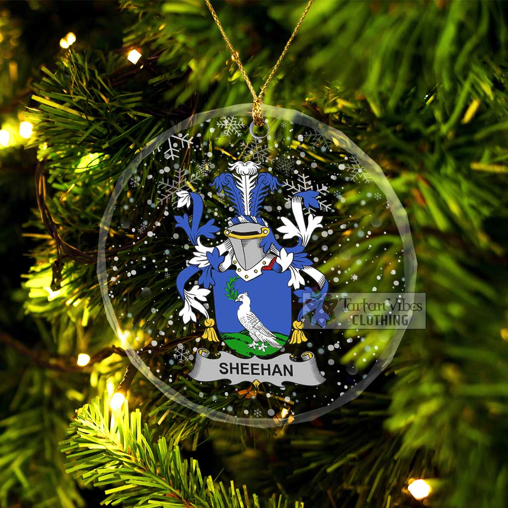 Sheehan Irish Clan Christmas Glass Ornament with Coat of Arms Transparent Glass Circle - 2D-tartanvibesclothing