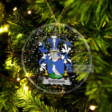 Tartan Vibes Clothing Sheehan Irish Clan Christmas Glass Ornament with Coat of Arms