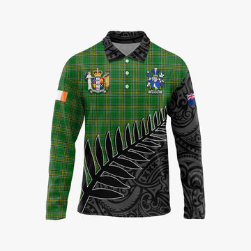 Sheehan Irish Clan Tartan Long Sleeve Polo Shirt with Coat of Arms New Zealand Silver Fern Half Style Unisex - Tartan Vibes Clothing