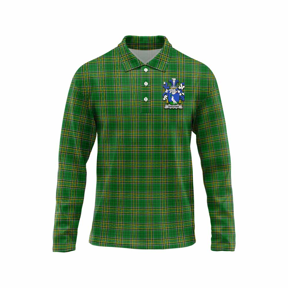 Tartan Vibes Clothing Sheehan Irish Clan Tartan Long Sleeve Polo Shirt with Coat of Arms