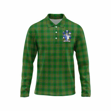 Tartan Vibes Clothing Sheehy Irish Clan Tartan Long Sleeve Polo Shirt with Coat of Arms
