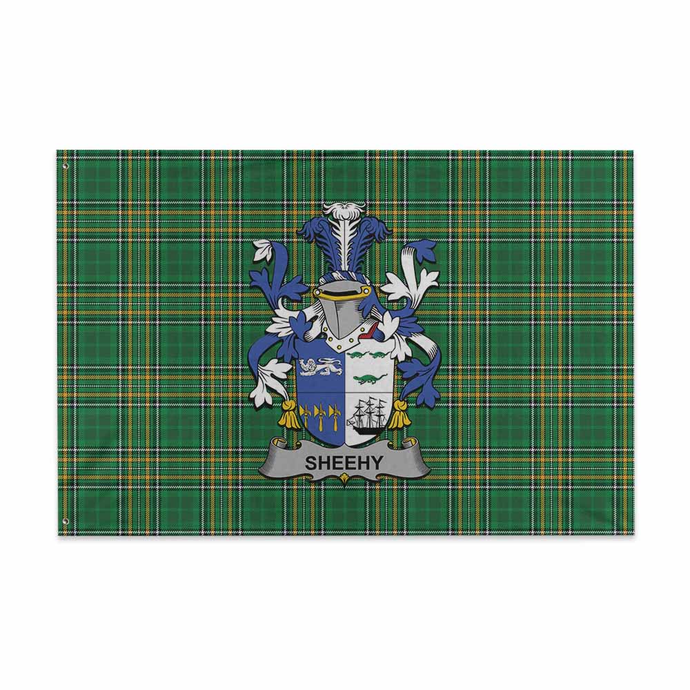 Tartan Vibes Clothing Sheehy Irish Clan Tartan House Flag with Coat of Arms