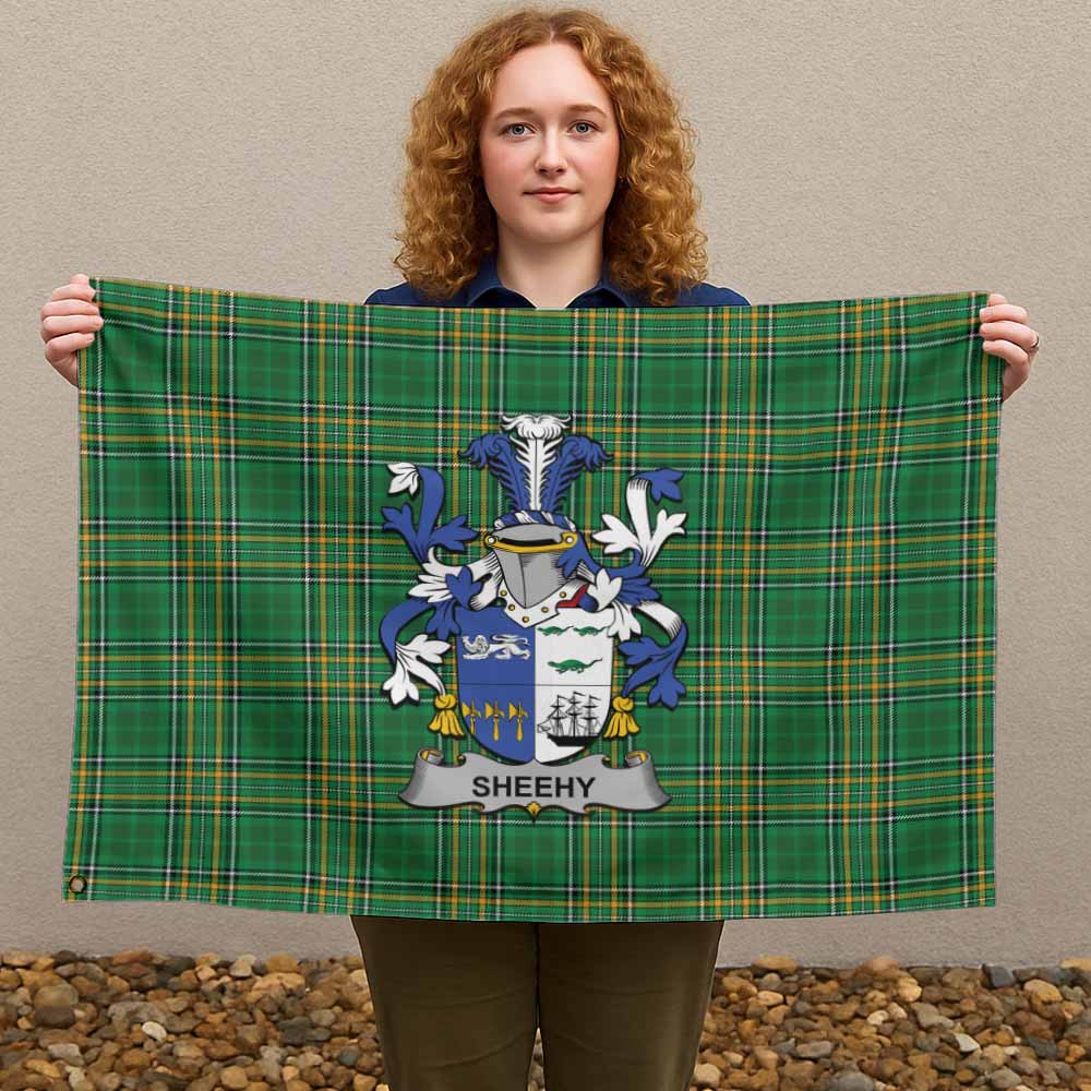 Tartan Vibes Clothing Sheehy Irish Clan Tartan House Flag with Coat of Arms