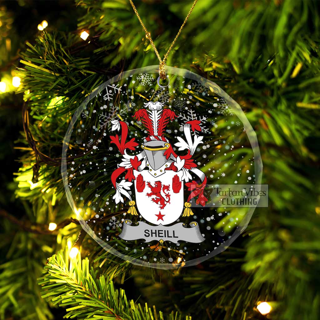 Sheill Irish Clan Christmas Glass Ornament with Coat of Arms Transparent Glass Circle - 2D-tartanvibesclothing