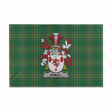 Tartan Vibes Clothing Sheill Irish Clan Tartan House Flag with Coat of Arms