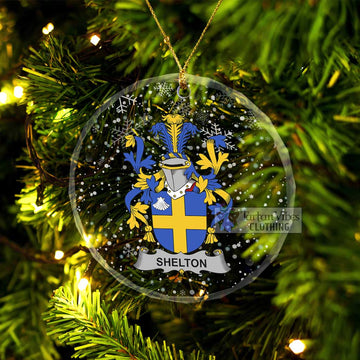 Shelton Irish Clan Christmas Glass Ornament with Coat of Arms Transparent Glass Circle - 2D-tartanvibesclothing