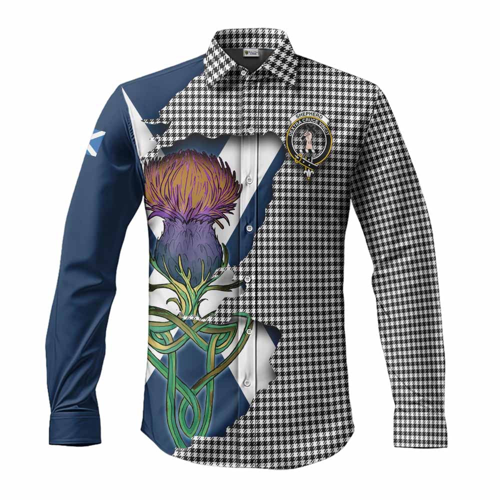 Tartan Vibes Clothing Shepherd Tartan Family Crest Long Sleeve Button Shirt Scottish Thistle Celtic Inspired