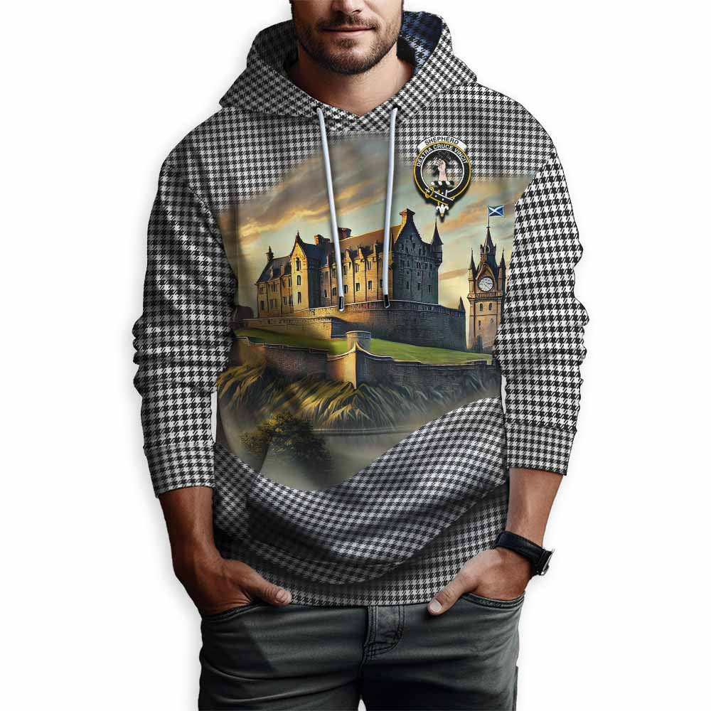 Tartan Vibes Clothing Shepherd Tartan Family Crest Hoodie with Scottish Ancient Castle Style