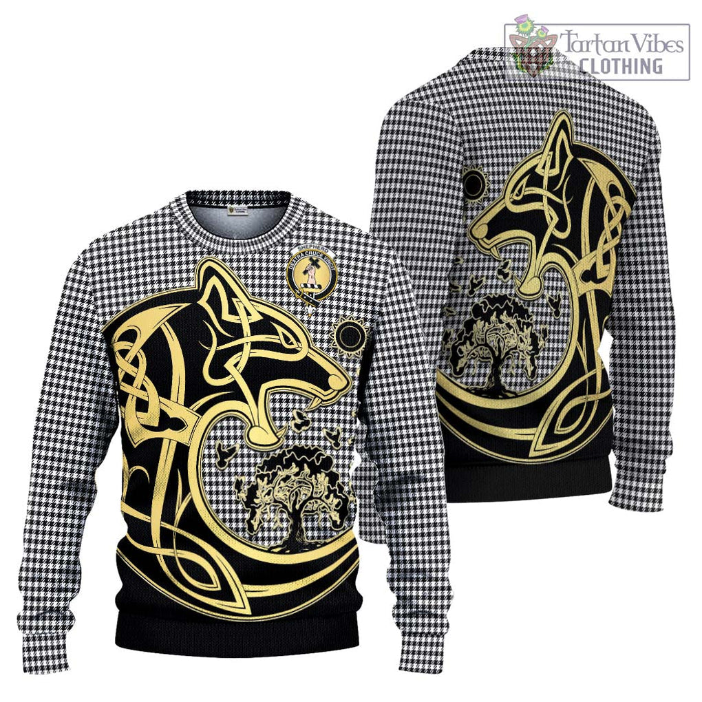 Shepherd Tartan Knitted Sweater with Family Crest Celtic Wolf Style Unisex - Tartan Vibes Clothing