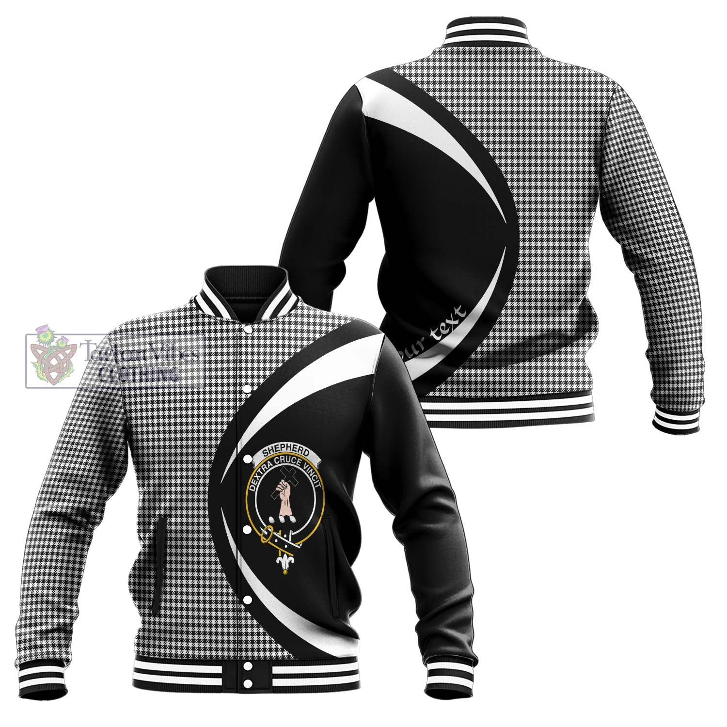 Shepherd Tartan Baseball Jacket with Family Crest Circle Style Unisex - Tartan Vibes Clothing