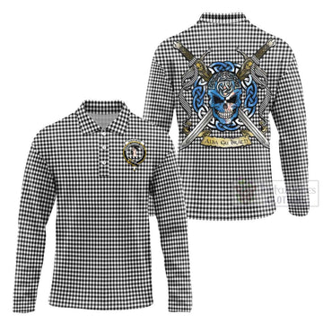Tartan Vibes Clothing Shepherd Tartan Long Sleeve Polo Shirt with Family Crest Celtic Skull Style