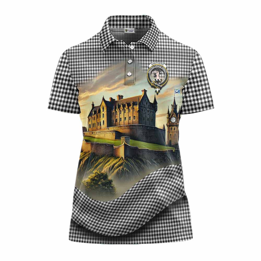 Tartan Vibes Clothing Shepherd Tartan Family Crest Women's Polo Shirt with Scottish Ancient Castle Stype