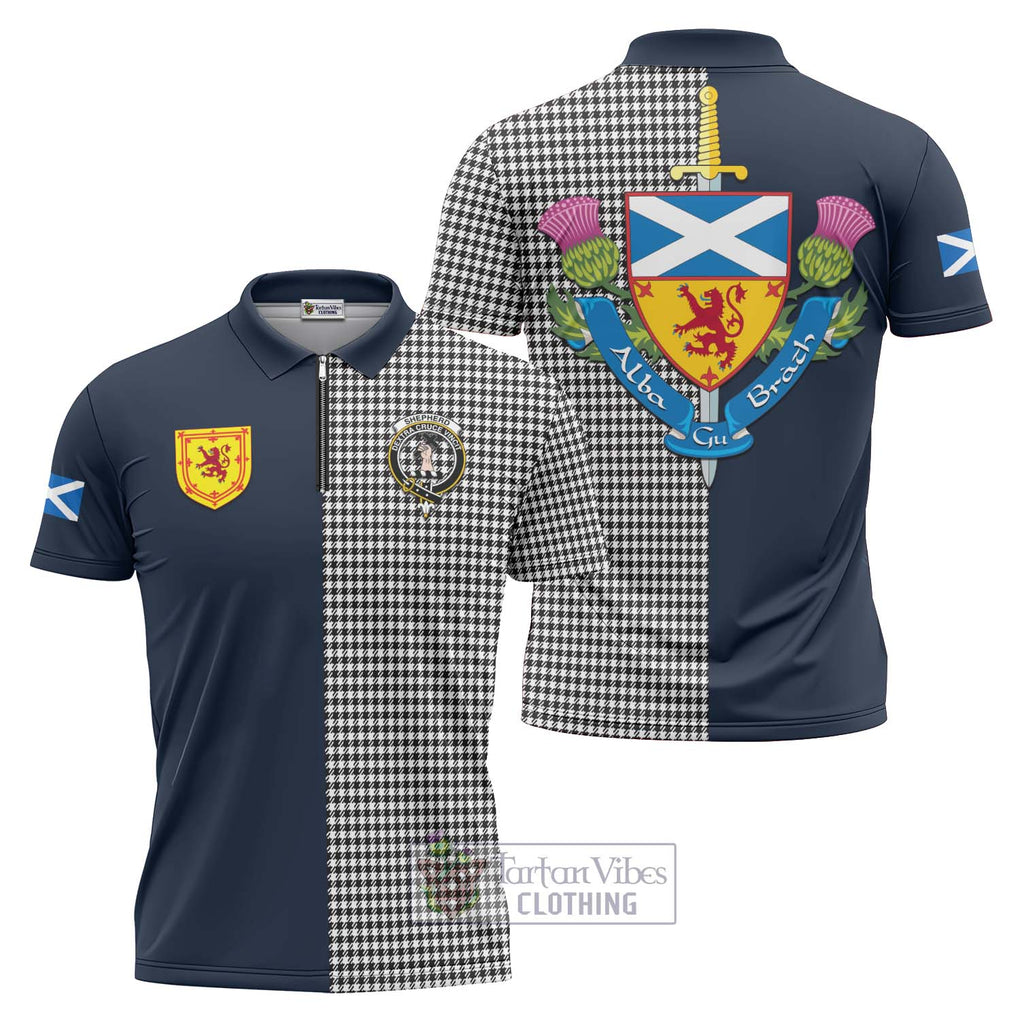 Tartan Vibes Clothing Shepherd Tartan Zipper Polo Shirt with Scottish Lion Royal Arm Half Style