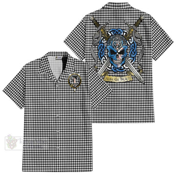 Tartan Vibes Clothing Shepherd Tartan Short Sleeve Button Shirt with Family Crest Celtic Skull Style