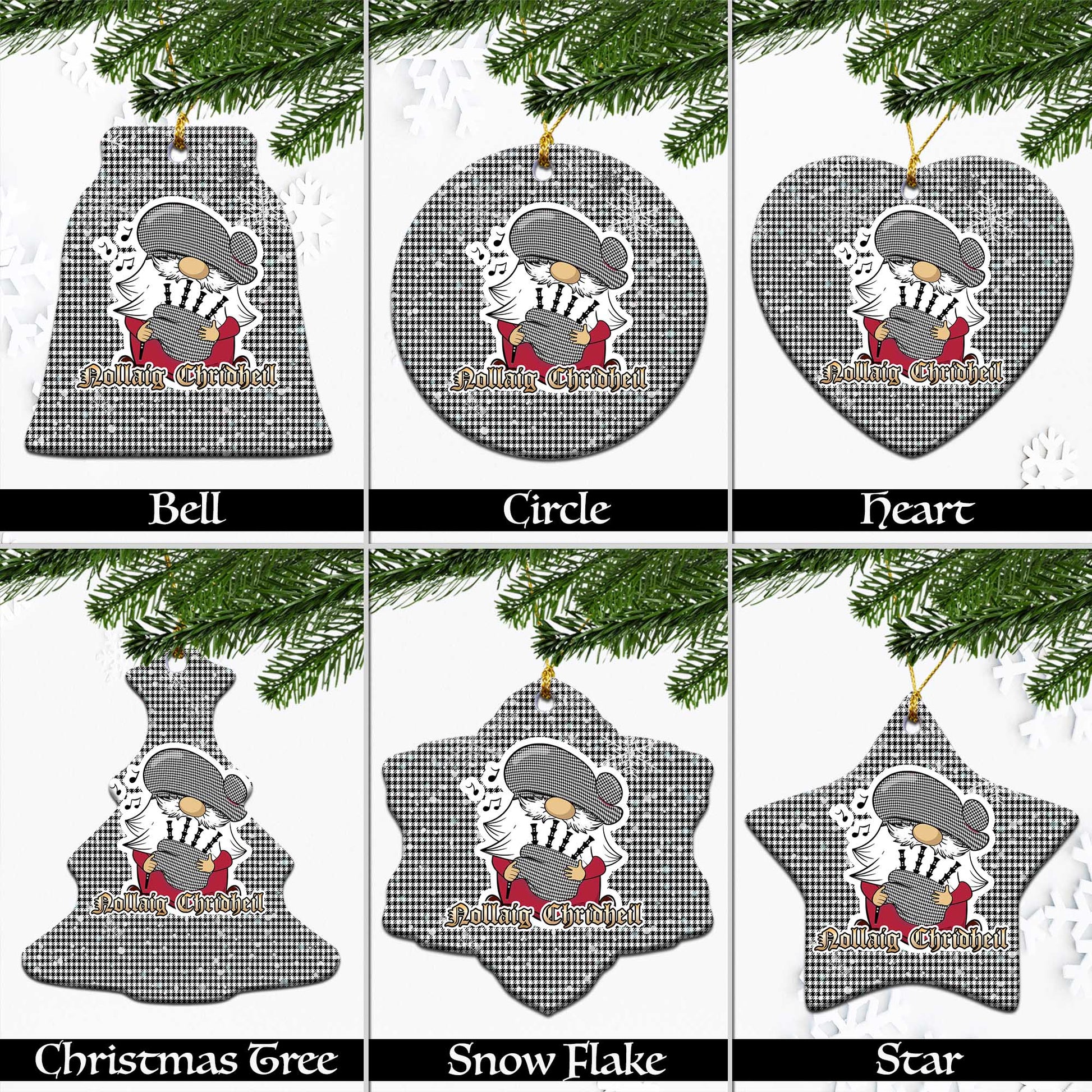 Shepherd Tartan Christmas Ceramic Ornaments with Scottish Gnome Playing Bagpipes Ceramic - Tartan Vibes Clothing