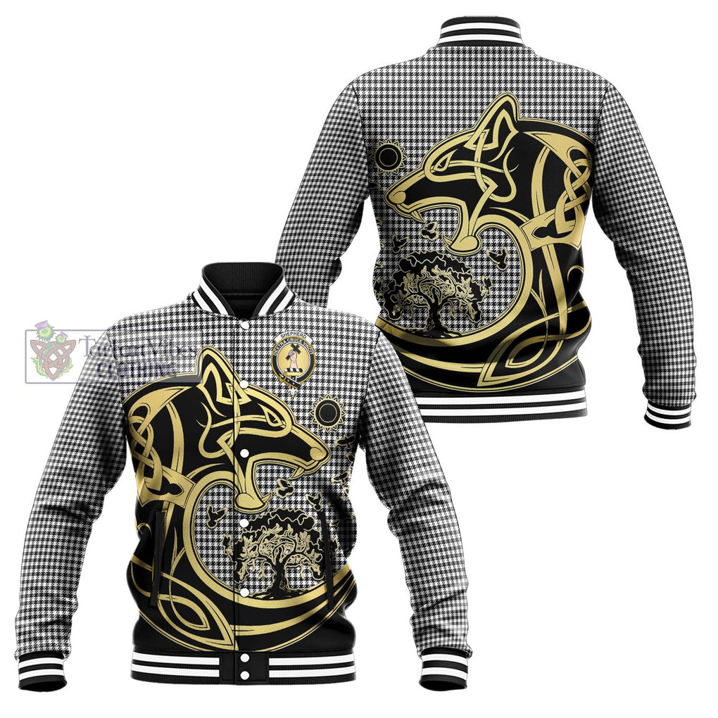Shepherd Tartan Baseball Jacket with Family Crest Celtic Wolf Style Unisex - Tartan Vibes Clothing