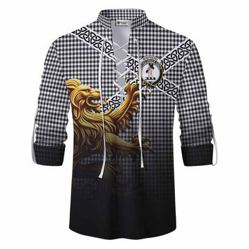 Shepherd Crest Tartan Ghillie Kilt Shirt with Golden Lion Emblem Celtic Style