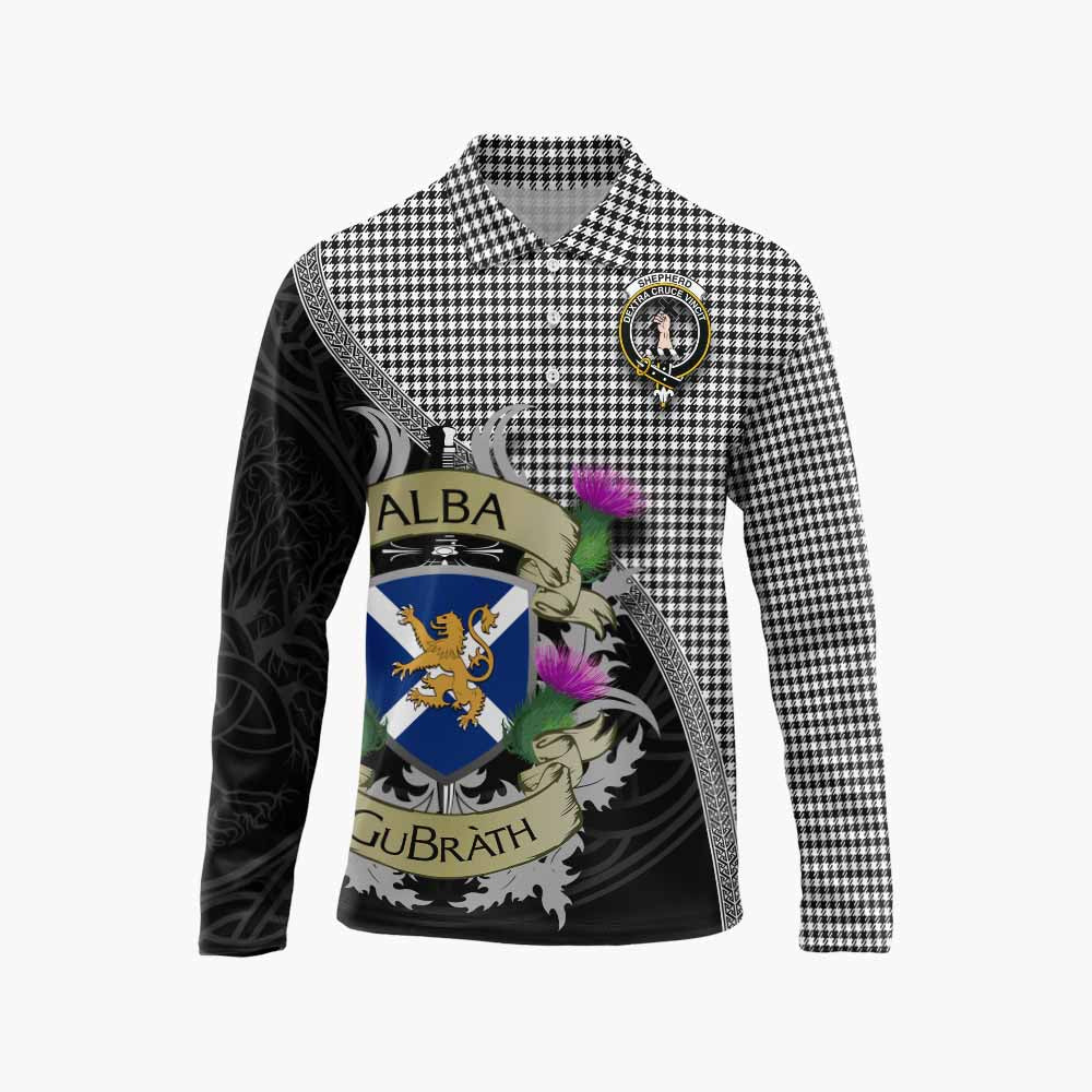 Tartan Vibes Clothing Shepherd Tartan Family Crest Long Sleeve Polo Shirt Lion Rampant Royal Thistle Shield Celtic Inspired
