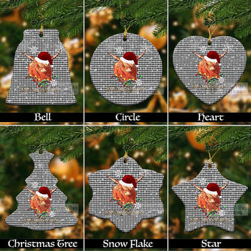 Shepherd Tartan Christmas Ceramic Ornaments with Twinkle Highland Cattle