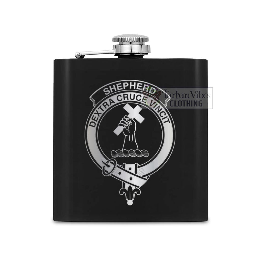 Tartan Vibes Clothing Shepherd Crest Hip Flask Set 7oz Black Stainless Steel with A Gift Box