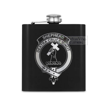 Tartan Vibes Clothing Shepherd Crest Hip Flask Set 7oz Black Stainless Steel with A Gift Box