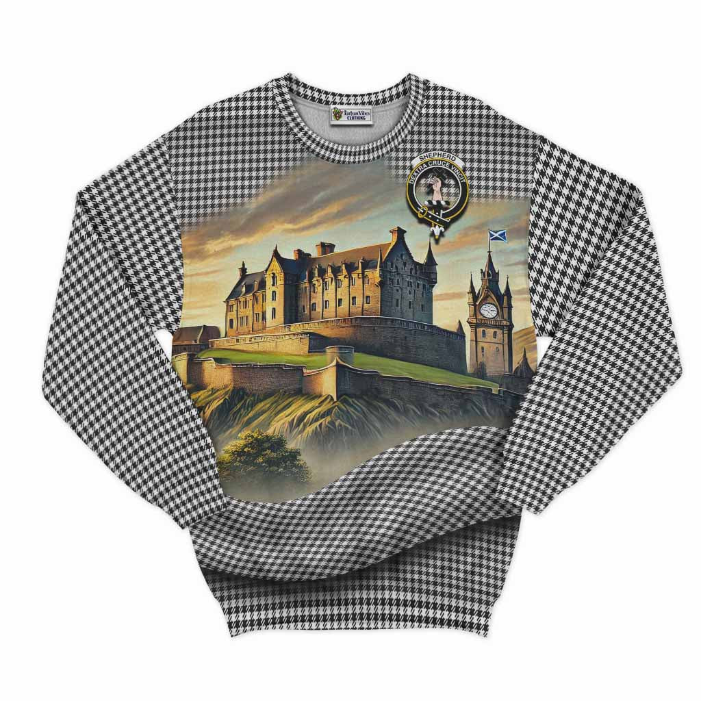 Tartan Vibes Clothing Shepherd Tartan Family Crest Sweatshirt with Scottish Ancient Castle Style